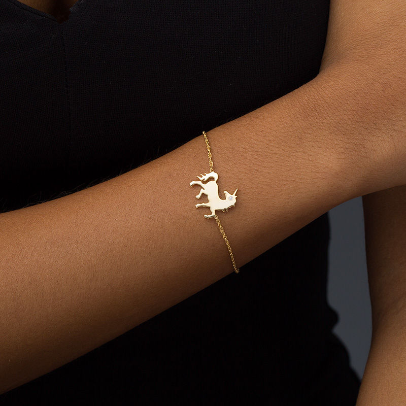 Diamond Accent Unicorn Silhouette Bracelet in Sterling Silver with 14K Gold Plate - 7.5"|Peoples Jewellers