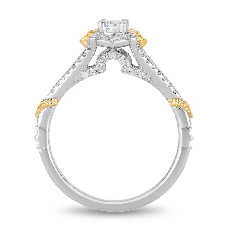 Enchanted Disney Jasmine 0.75 CT. T.W. Oval Diamond Frame Tri-Sides Vintage-Style Engagement Ring in 14K Two-Tone Gold