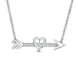 Diamond Accent Shooting Arrow and Heart Necklace in Sterling Silver - 16.9&quot;