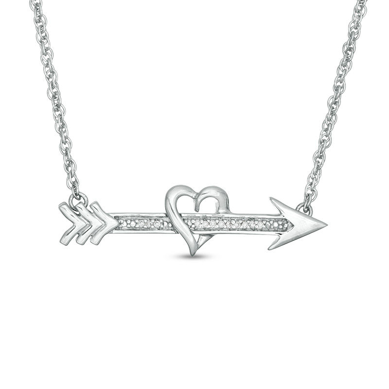 Diamond Accent Shooting Arrow and Heart Necklace in Sterling Silver - 16.9"|Peoples Jewellers