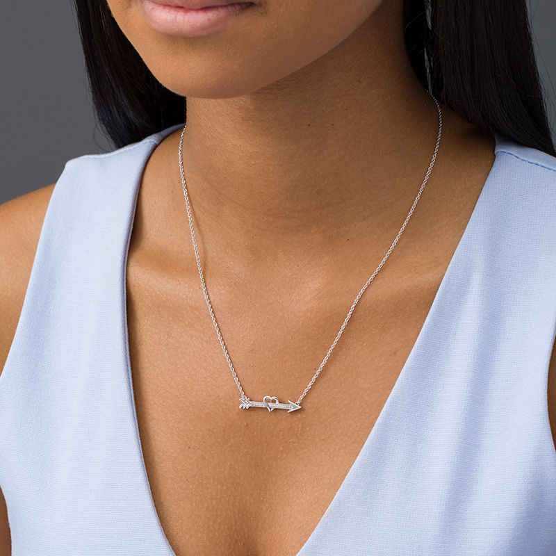 Diamond Accent Shooting Arrow and Heart Necklace in Sterling Silver - 16.9"|Peoples Jewellers