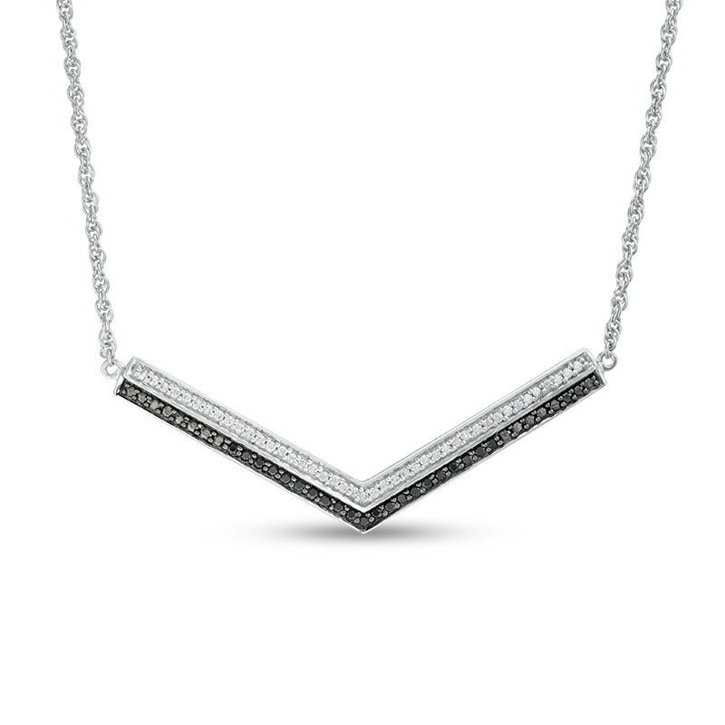 0.18 CT. T.W. Enhanced Black and White Diamond Double Row Chevron Necklace in Sterling Silver - 16.47"|Peoples Jewellers