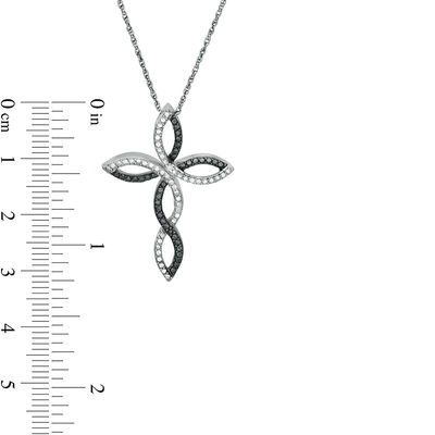 Enhanced Black and White Diamond Accent Twist Ribbon Cross Pendant in Sterling Silver