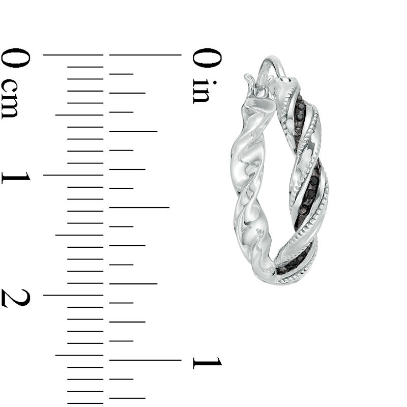 Main Image 2 of Black Diamond Accent Twist Ribbon Vintage-Style Hoop Earrings in Sterling Silver