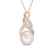 Thumbnail Image 1 of 9.0-9.5mm Freshwater Cultured Pearl and 0.06 CT. T.W. Diamond Infinity Twist Pendant in 10K Rose Gold