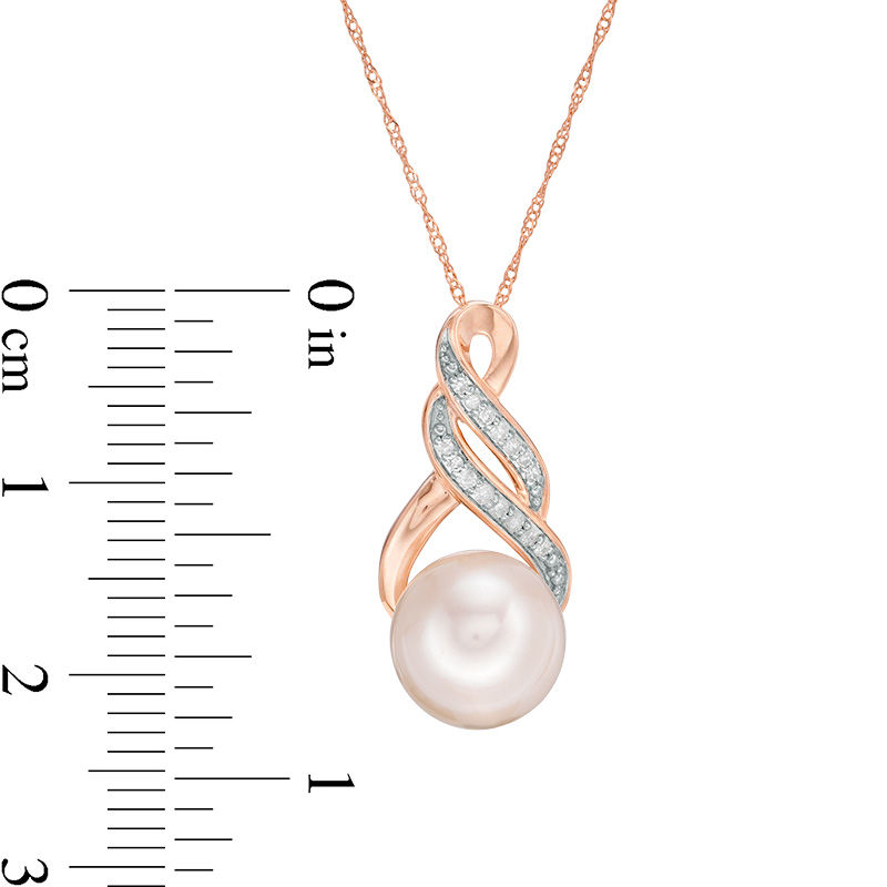 9.0-9.5mm Freshwater Cultured Pearl and 0.06 CT. T.W. Diamond Infinity Twist Pendant in 10K Rose Gold
