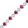 Thumbnail Image 1 of Alternating Heart-Shaped Lab-Created Ruby and White Sapphire Bracelet in Sterling Silver - 7.5"