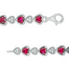 Thumbnail Image 2 of Alternating Heart-Shaped Lab-Created Ruby and White Sapphire Bracelet in Sterling Silver - 7.5"
