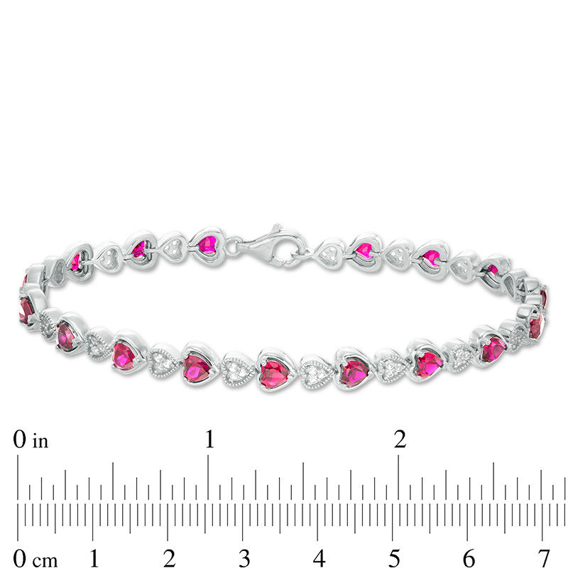 Alternating Heart-Shaped Lab-Created Ruby and White Sapphire Bracelet in Sterling Silver - 7.5"|Peoples Jewellers