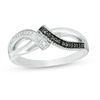 Thumbnail Image 0 of Enhanced Black and White Diamond Accent Bypass Vintage-Style Ring in Sterling Silver