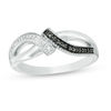 Thumbnail Image 1 of Enhanced Black and White Diamond Accent Bypass Vintage-Style Ring in Sterling Silver