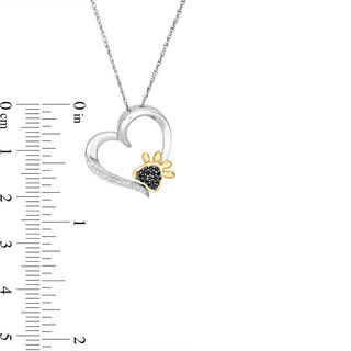 0.115 CT. T.W. Enhanced Black and White Diamond Paw Print Heart Pendant in Sterling Silver and 10K Gold