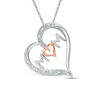 Thumbnail Image 0 of Diamond Accent "MOM" Tilted Heart Pendant in Sterling Silver and 10K Rose Gold