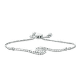 Lab-Created White Sapphire Three Stone Bypass Bolo Bracelet in Sterling Silver - 9.5"