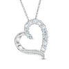 Aquamarine and Diamond Accent Tilted Heart Pendant in Sterling Silver