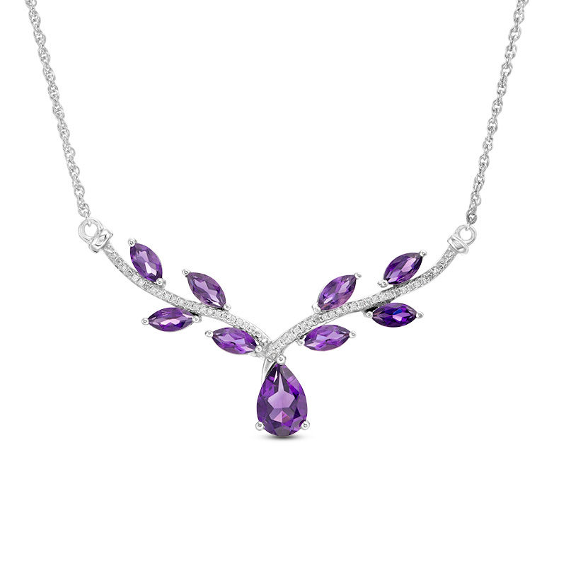 Amethyst and 0.11 CT. T.W. Diamond Chevron Vine Necklace in Sterling Silver|Peoples Jewellers