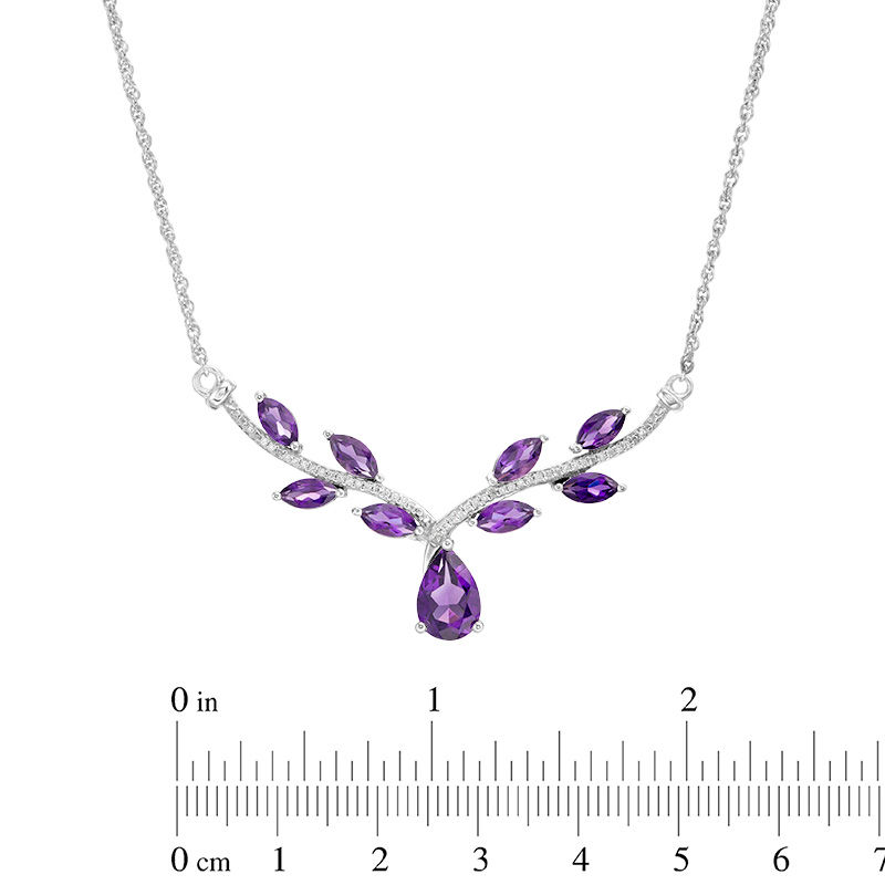 Amethyst and 0.11 CT. T.W. Diamond Chevron Vine Necklace in Sterling Silver