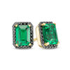 Thumbnail Image 0 of Emerald-Cut Lab-Created Emerald and 0.23 CT. T.W. Black Diamond Frame Stud Earrings in 10K Gold