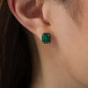 Thumbnail Image 1 of Emerald-Cut Lab-Created Emerald and 0.23 CT. T.W. Black Diamond Frame Stud Earrings in 10K Gold