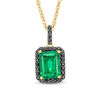 Thumbnail Image 1 of Emerald-Cut Lab-Created Emerald and 0.14 CT. T.W. Black Diamond Frame Pendant in 10K Gold
