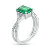 Emerald-Cut Lab-Created Emerald and 0.085 CT. T.W. Diamond Criss-Cross Split Shank Ring in 10K White Gold