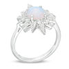 Lab-Created Opal and White Sapphire Starburst Frame Ring in Sterling Silver