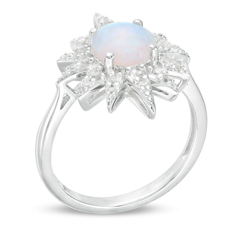 Lab-Created Opal and White Sapphire Starburst Frame Ring in Sterling Silver