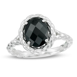 Oval Onyx Beaded Frame and Shank Ring in Sterling Silver