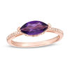 Thumbnail Image 1 of Sideways Marquise Amethyst and 0.04 CT. T.W. Diamond Ring in 10K Rose Gold