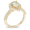 Thumbnail Image 1 of Pear-Shaped Green Quartz and 0.37 CT. T.W. Diamond Frame Ring in 10K Gold