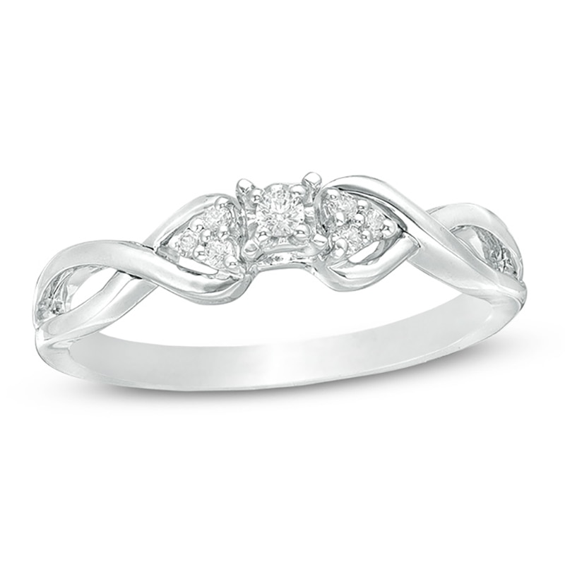 Main Image 1 of 0.065 CT. T.W. Diamond Tri-Sides Infinity Shank Promise Ring in Sterling Silver