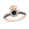 Thumbnail Image 1 of Black Spinel and Diamond Accent Frame Scroll Chevron Ring in 10K Rose Gold
