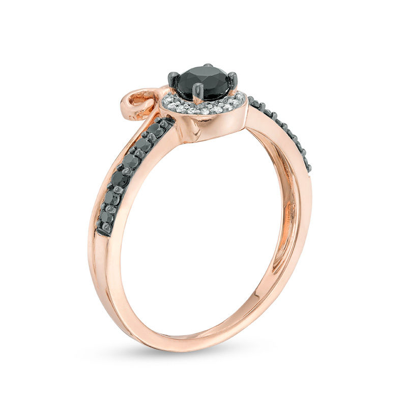 Main Image 2 of Black Spinel and Diamond Accent Frame Scroll Chevron Ring in 10K Rose Gold