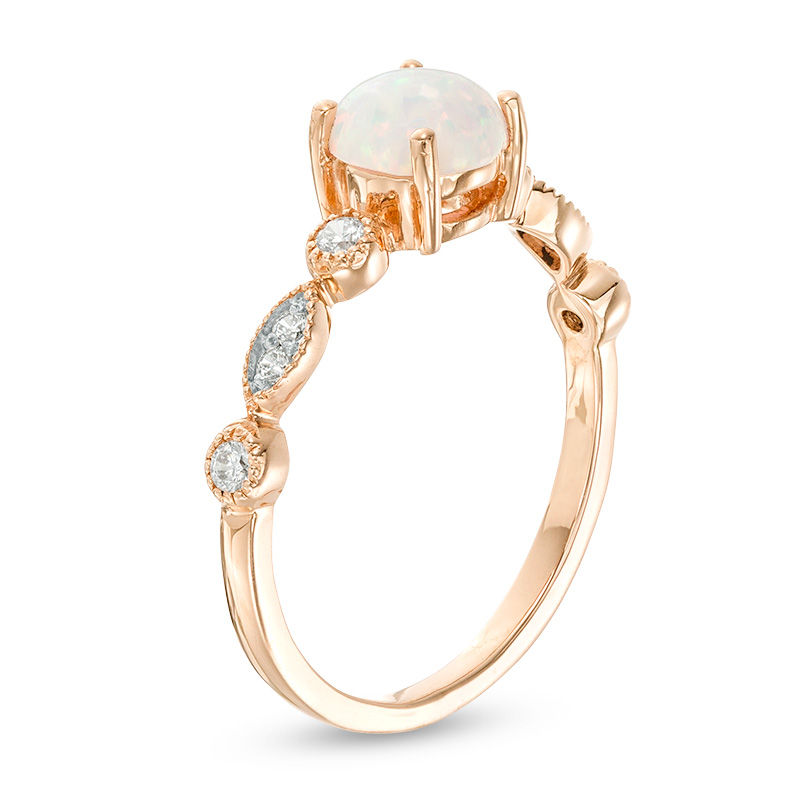 6.0mm Lab-Created Opal and 0.11 CT. T.W. Diamond Vintage-Style Ring in 10K Rose Gold