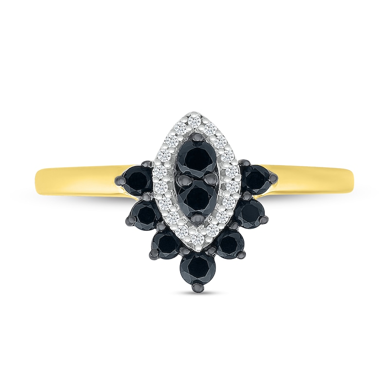 Black Spinel and 0.043 CT. T.W. Diamond Marquise Frame Ring in Sterling Silver with 14K Gold Plate