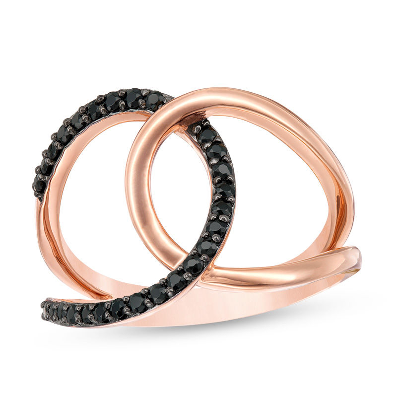 Black Spinel Interlocking Open Circles Ring in Sterling Silver with 14K Rose Gold Plate|Peoples Jewellers