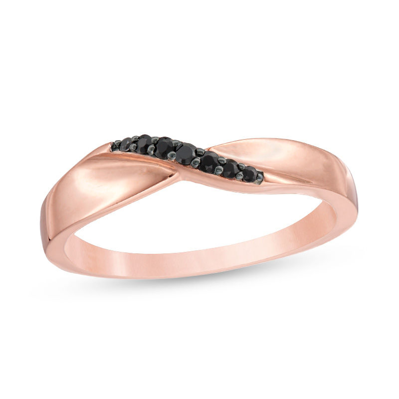 Black Spinel Pinched Bypass Ring in Sterling Silver with 14K Rose Gold Plate|Peoples Jewellers