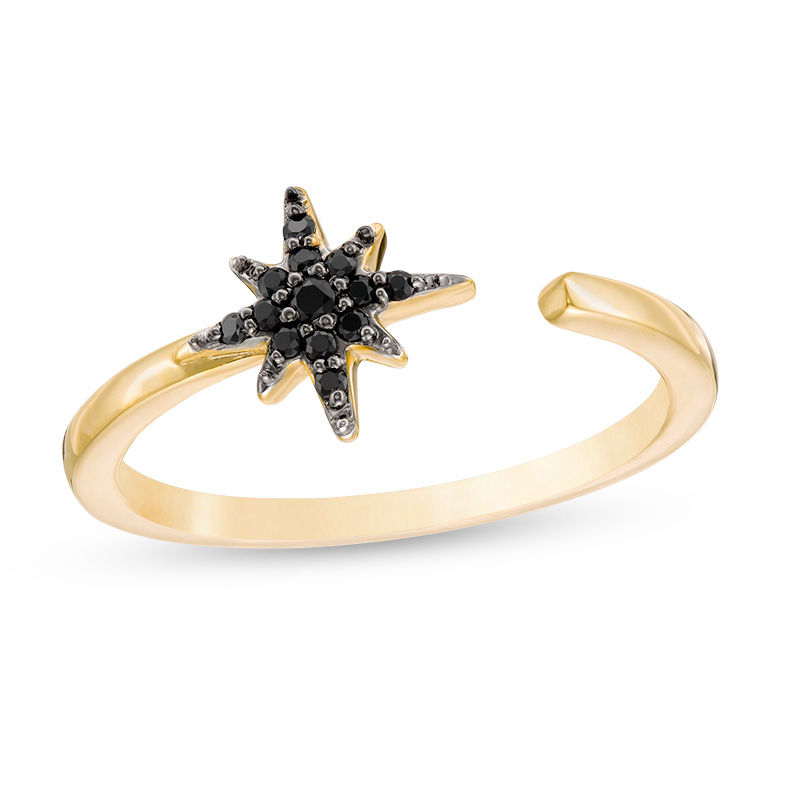 Black Spinel Star Open Shank Ring in Sterling Silver with 14K Gold Plate