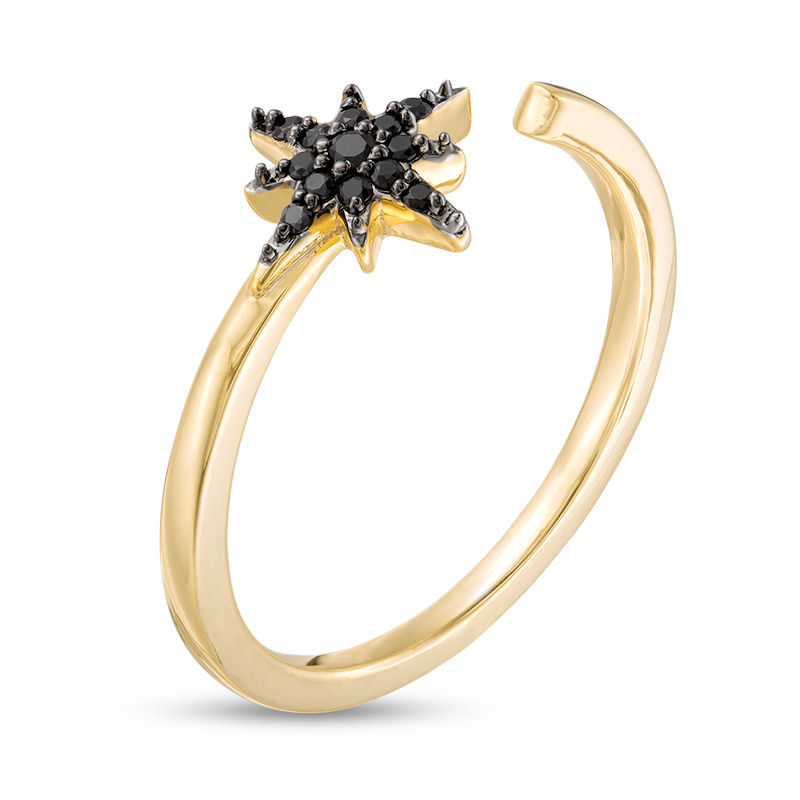 Black Spinel Star Open Shank Ring in Sterling Silver with 14K Gold Plate