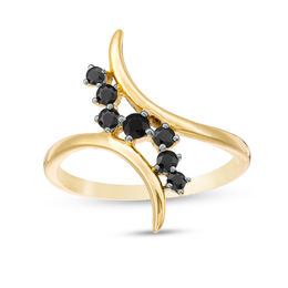 Black Spinel Cascading Bypass Ring in Sterling Silver with 14K Gold Plate