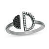 Thumbnail Image 1 of Black Spinel and 0.065 CT. T.W. Diamond Circle Open Shank Ring in Sterling Silver with Black Rhodium
