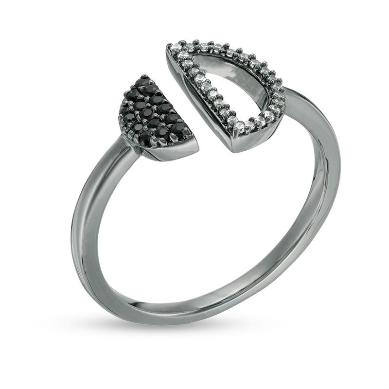 Main Image 3 of Black Spinel and 0.065 CT. T.W. Diamond Circle Open Shank Ring in Sterling Silver with Black Rhodium