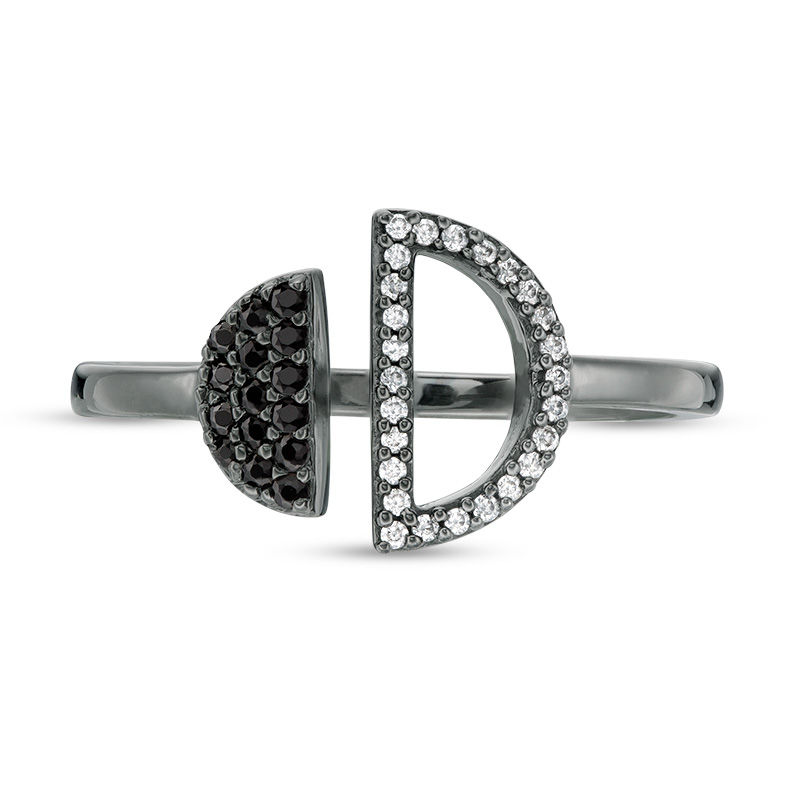Main Image 4 of Black Spinel and 0.065 CT. T.W. Diamond Circle Open Shank Ring in Sterling Silver with Black Rhodium