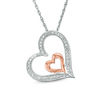 Thumbnail Image 0 of Diamond Accent Tilted Double Heart Pendant in Sterling Silver and 10K Rose Gold