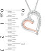 Diamond Accent Tilted Double Row Heart Pendant in Sterling Silver and 10K Rose Gold