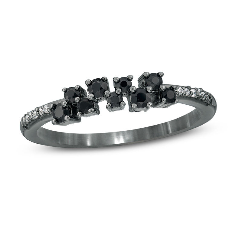 Black Spinel and Diamond Accent Bubbles Ring in 10K Gold with Black Rhodium|Peoples Jewellers