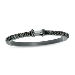 Black Spinel and Baguette Diamond Accent Stack Ring in Sterling Silver with Black Rhodium