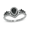 Thumbnail Image 1 of Black Spinel and Lab-Created White Sapphire Pear Frame Tiara Ring in Sterling Silver with Black Rhodium