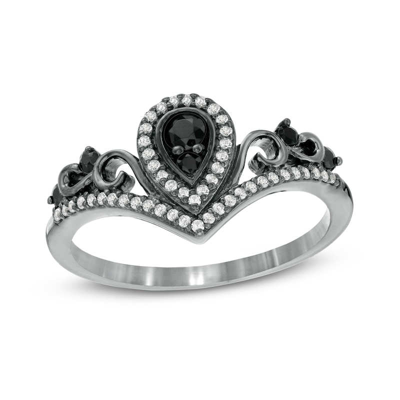 Main Image 1 of Black Spinel and Lab-Created White Sapphire Pear Frame Tiara Ring in Sterling Silver with Black Rhodium