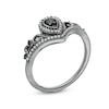 Thumbnail Image 2 of Black Spinel and Lab-Created White Sapphire Pear Frame Tiara Ring in Sterling Silver with Black Rhodium